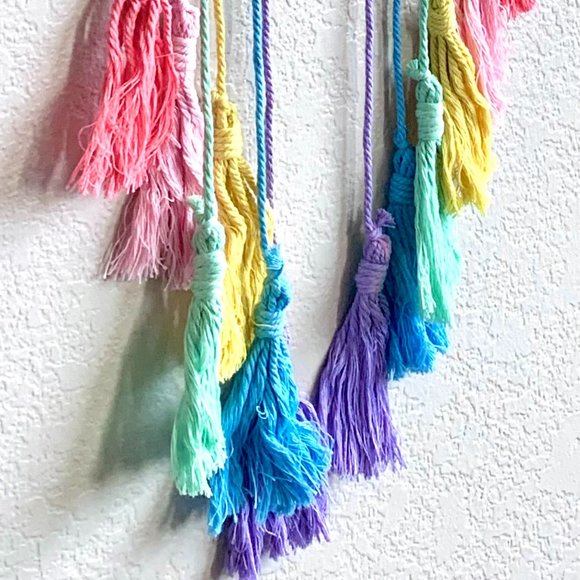 Woven Tasseled Pastel Rainbow Wall Hanging Baby Nursery Children's Room Decor - Picture 2 of 7